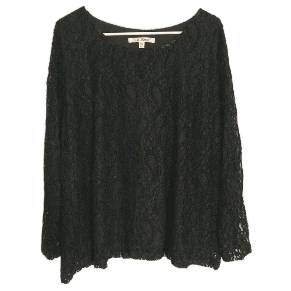 TravelSmith Shirt Women 3X Black Lace Paisley Lined Long Sleeve Dressy Top NWOT